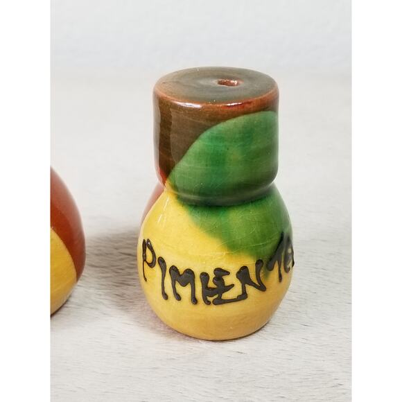 Salt & Pepper Shakers Folk Pottery Sal Pimienta 2 1/2" Ceramic 80's Home Decor - Picture 7 of 15